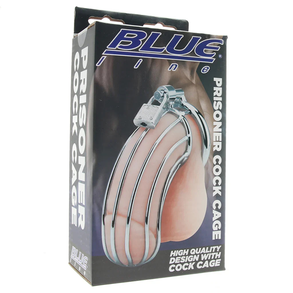 Blue Line Prisoner Cock Cage – Stainless Steel Lockdown 🔒